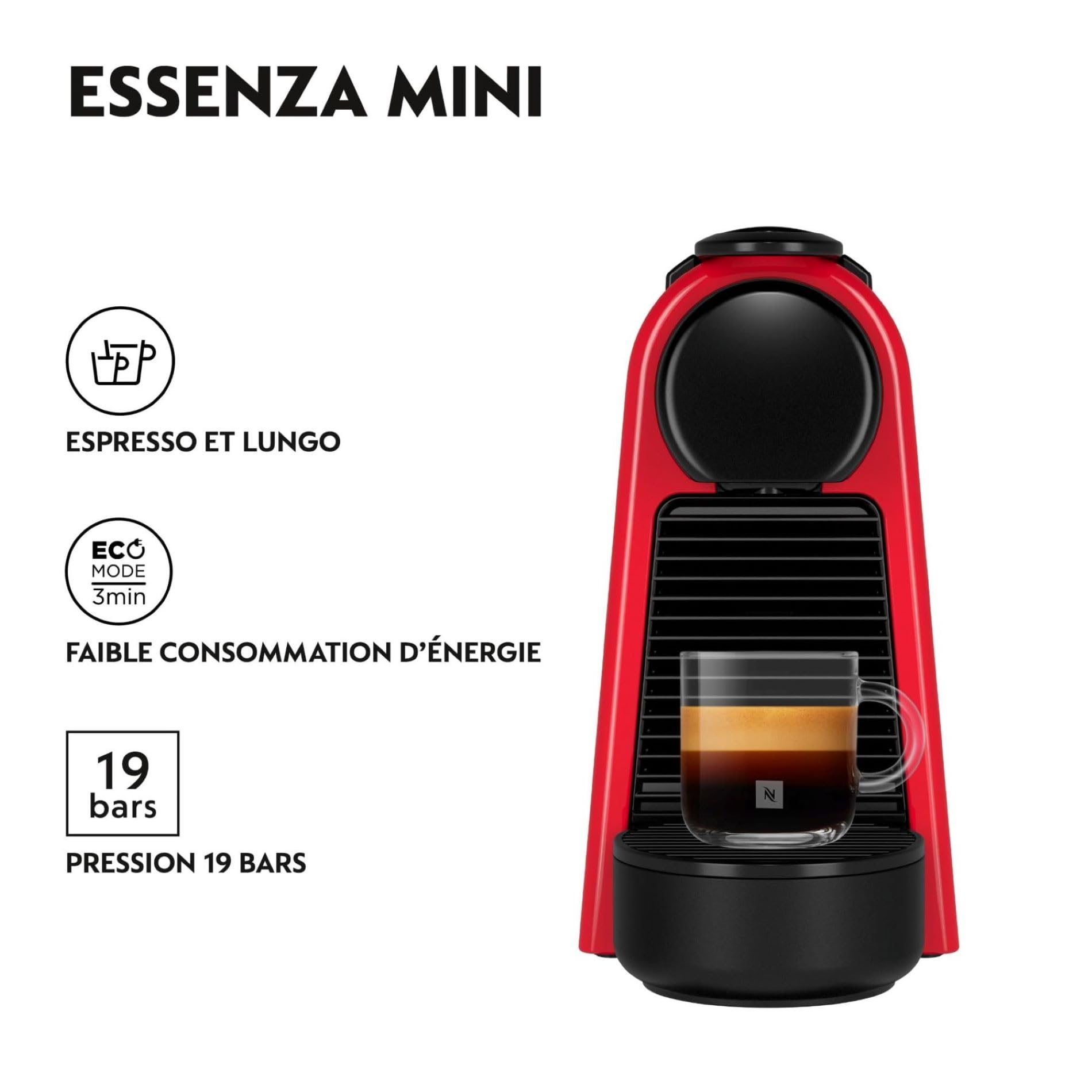 Elvato Essenza Mini Rouge Rubis EN85.R – Machine à Café 19 Bars, Kit de Bienvenue Inclus