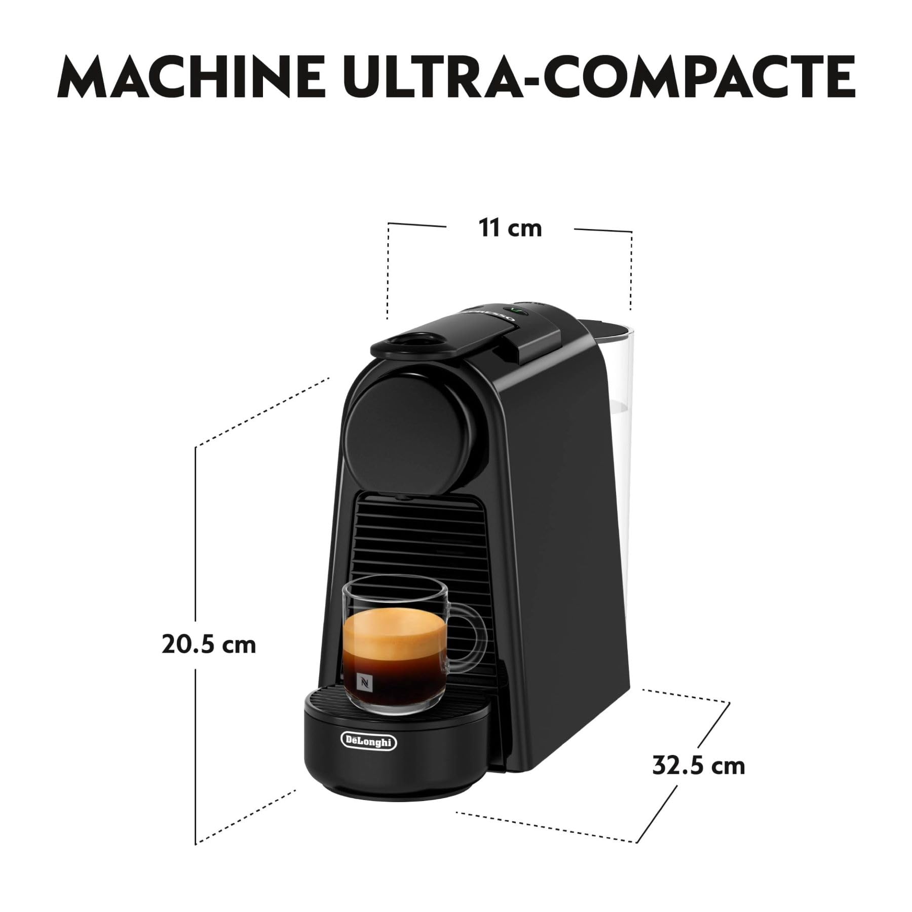 Elvato Essenza Mini Noir EN85.B – Machine à Café 19 Bars, Espresso & Lungo, Kit de Bienvenue Inclus